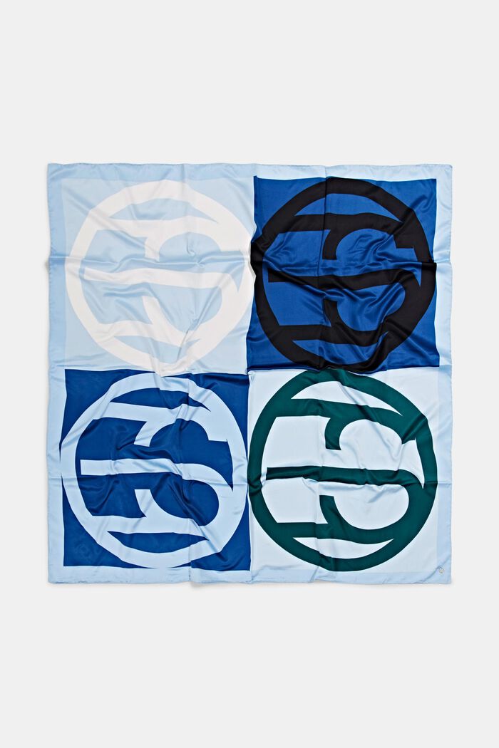Foulard effetto raso con monogramma, GREY BLUE, detail image number 2