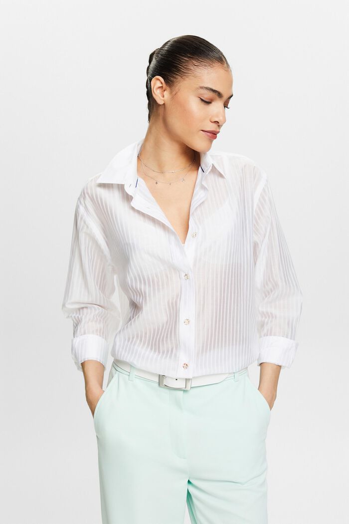 Camicia button down trasparente a righe, WHITE, detail image number 0