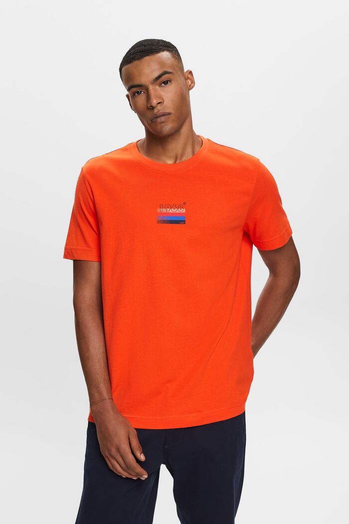T-shirt in jersey con stampa, 100% cotone, BRIGHT ORANGE, detail image number 0