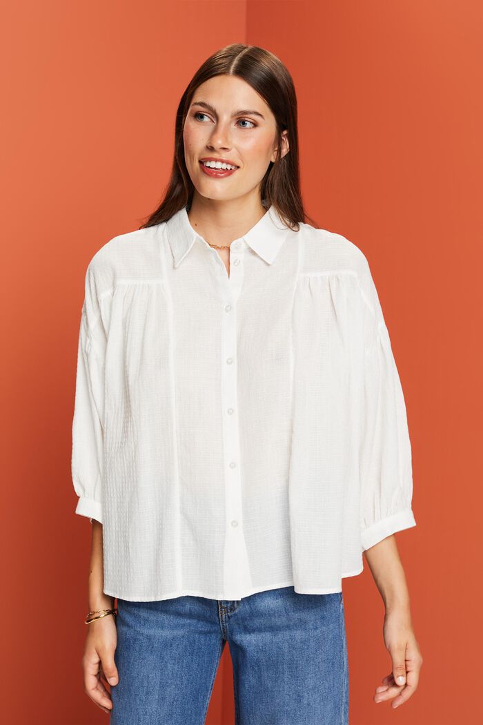 Blusa oversize, 100% cotone, WHITE, detail image number 0