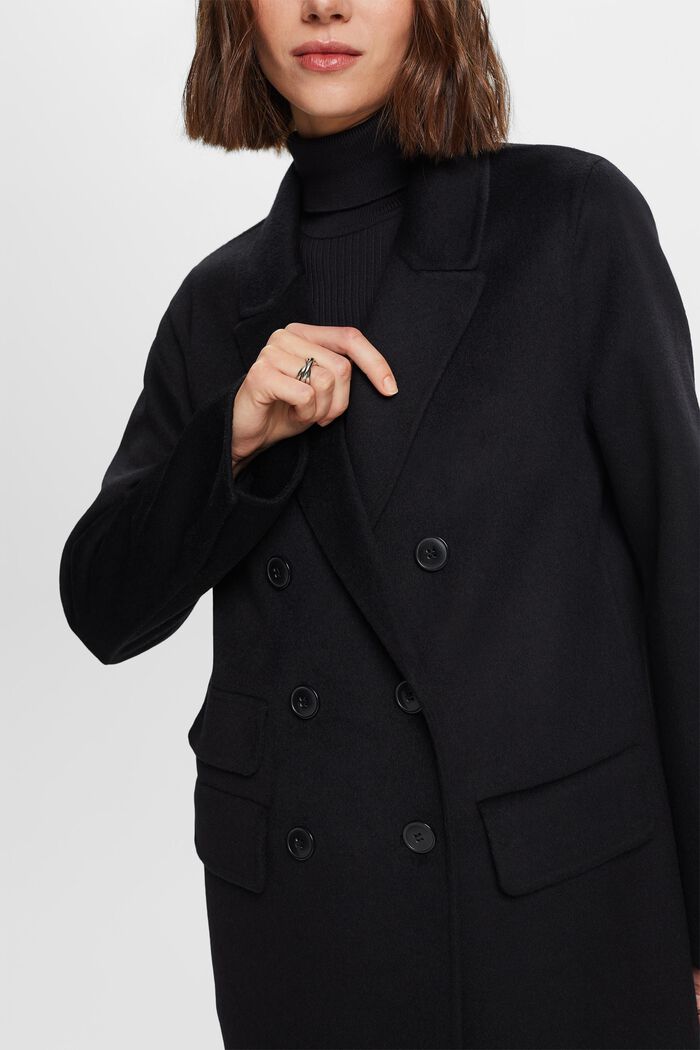 Cappotto doppiopetto in misto lana, BLACK, detail image number 2