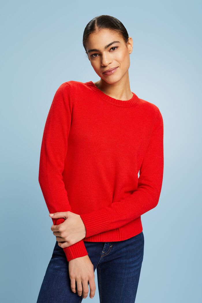 Pullover in maglia con girocollo, RED, detail image number 0