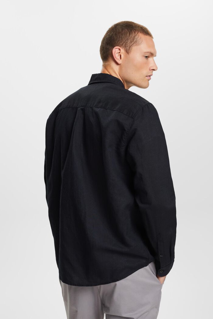 Camicia button-down in misto cotone e lino, BLACK, detail image number 3