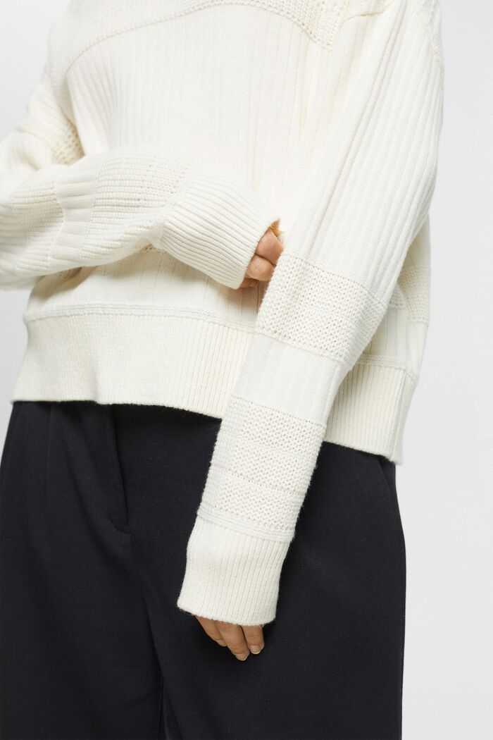 Pullover in maglia a motivi misti, OFF WHITE, detail image number 4