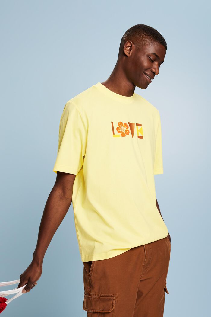 T-shirt unisex in cotone Pima stampato, PASTEL YELLOW, detail image number 0