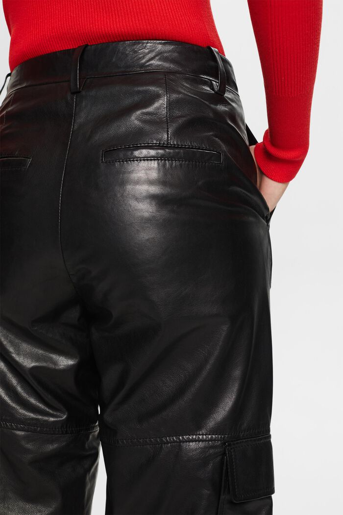 Pantaloni cargo affusolati in pelle, BLACK, detail image number 4