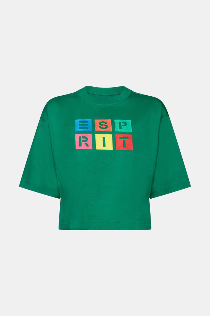 T-shirt in cotone con logo ricamato, DARK GREEN, detail image number 6