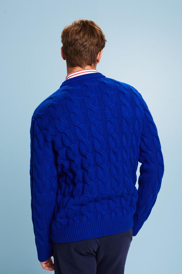 Pullover in maglia di lana intrecciata, DARK BLUE, detail image number 2