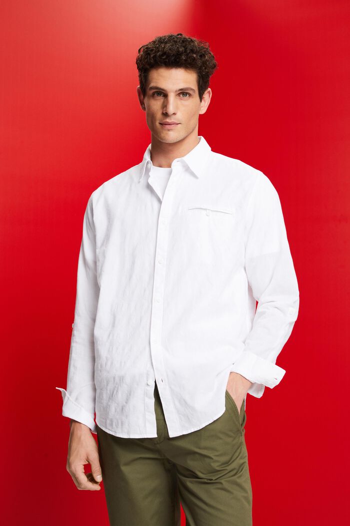 Camicia in cotone strutturato, WHITE, detail image number 0