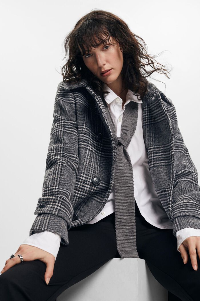 In materiale riciclato: cappotto a quadri in misto lana con cashmere, BLACK, detail image number 1