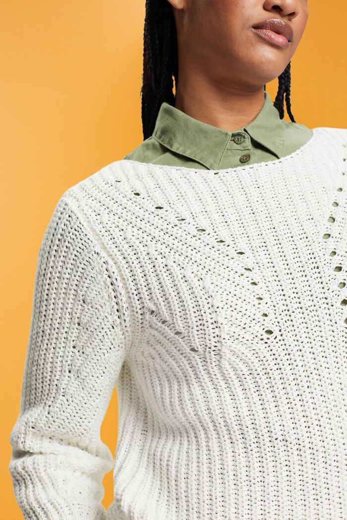 Pullover in maglia traforata, OFF WHITE, detail image number 2