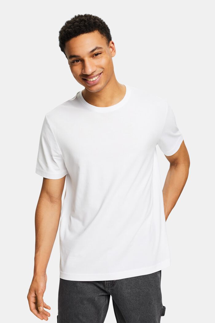T-shirt girocollo in jersey di cotone Pima, WHITE, detail image number 0