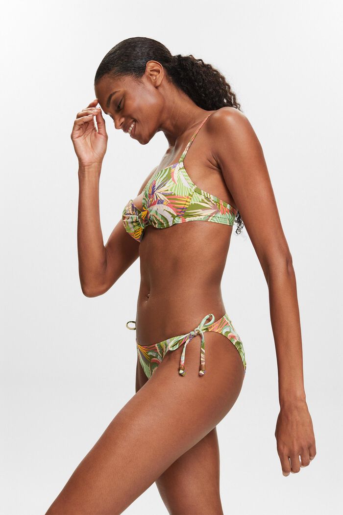 Slip da bikini con stampa e lacci laterali, DARK GREEN, detail image number 4