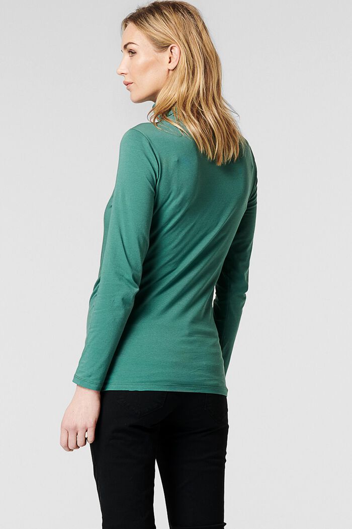 Maglia dolcevita a maniche lunghe in cotone biologico, TEAL GREEN, detail image number 1