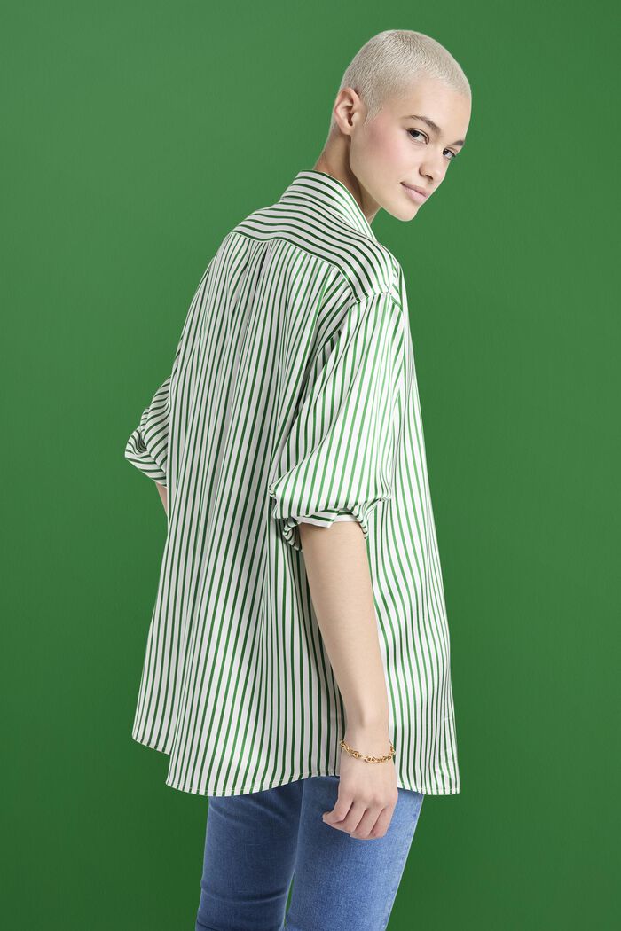 Camicia a righe in sera charmeuse, GREEN, detail image number 1
