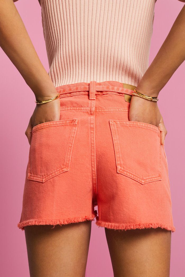 Pantaloncini di jeans a vita alta con cintura da annodare, CORAL ORANGE, detail image number 2