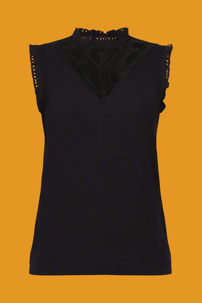 Top in jersey con inserti in pizzo, BLACK, detail image number 7