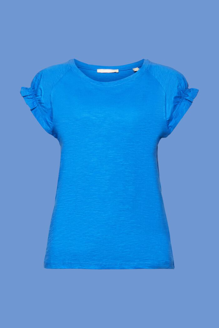 T-shirt con maniche arricciate, 100% cotone, BRIGHT BLUE, detail image number 5