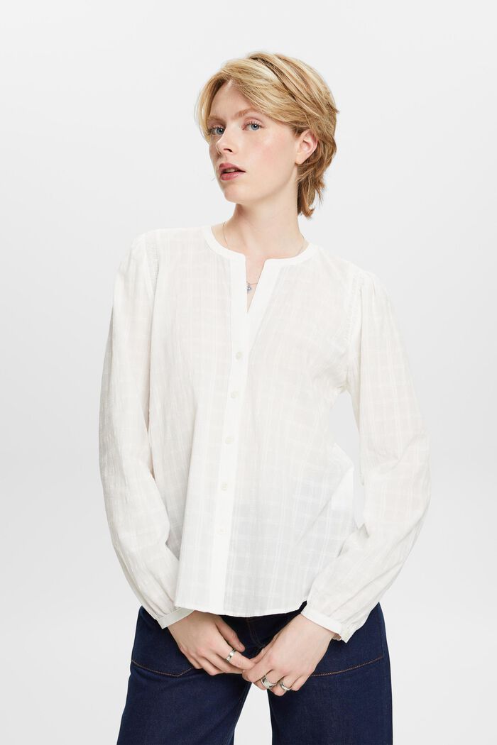 Blusa strutturata in cotone, OFF WHITE, detail image number 1
