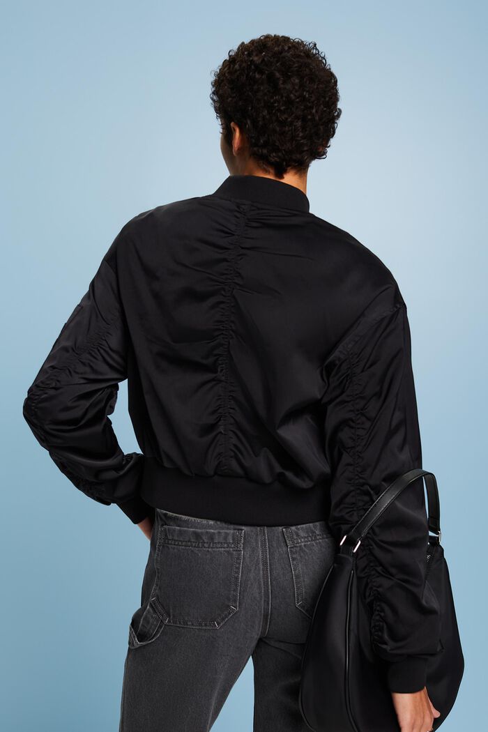 Giacca bomber cropped in raso, BLACK, detail image number 2