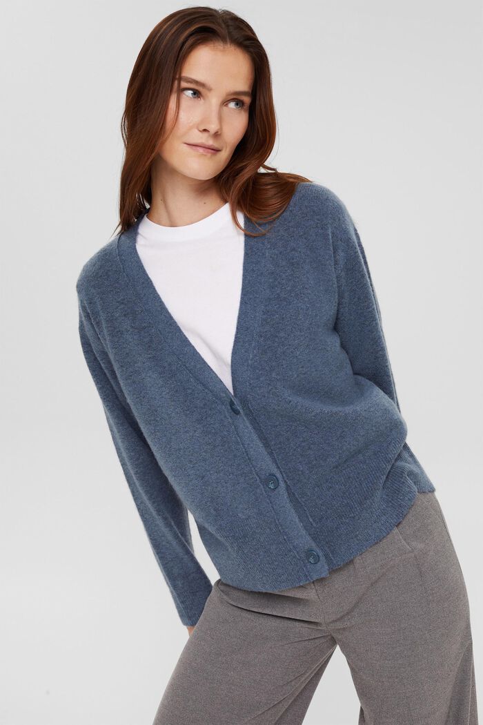 Con lana di lama: cardigan con scollo a V, PETROL BLUE, detail image number 5