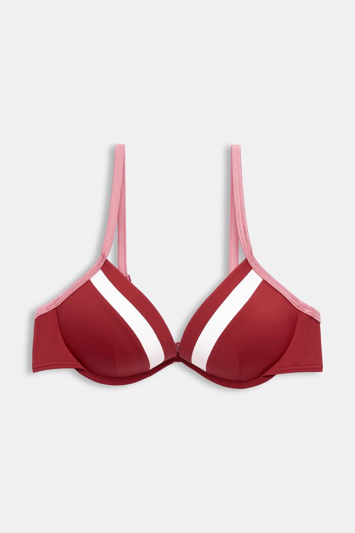 Reggiseno da bikini con ferretto, imbottito e tricolore, DARK RED, detail image number 4