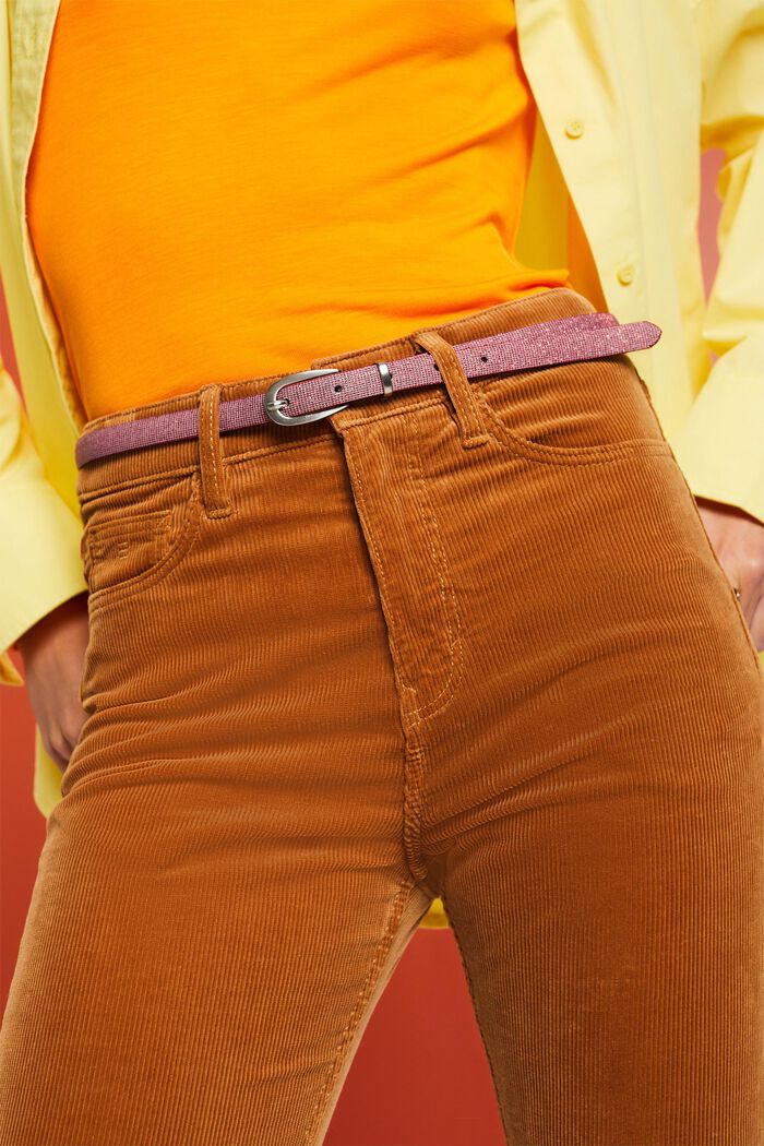 Pantaloni in velluto Straight Fit a vita alta, CARAMEL, detail image number 1