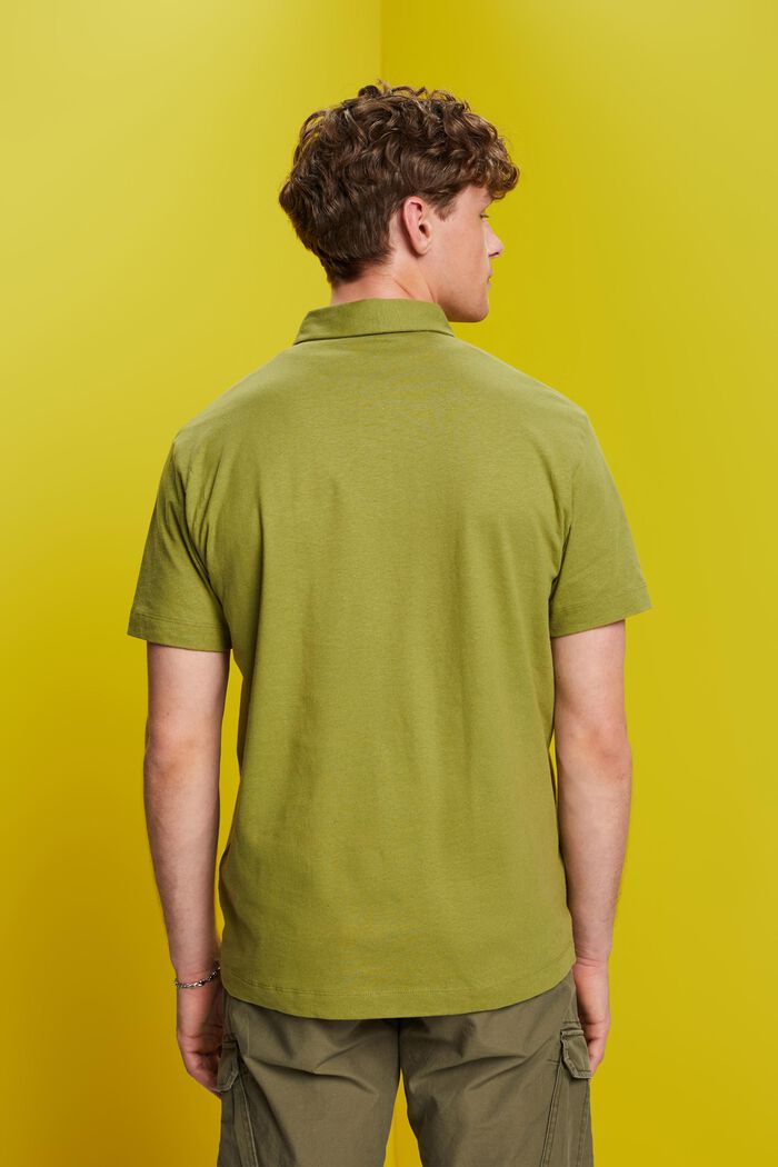 Polo in jersey, misto cotone e lino, LEAF GREEN, detail image number 3