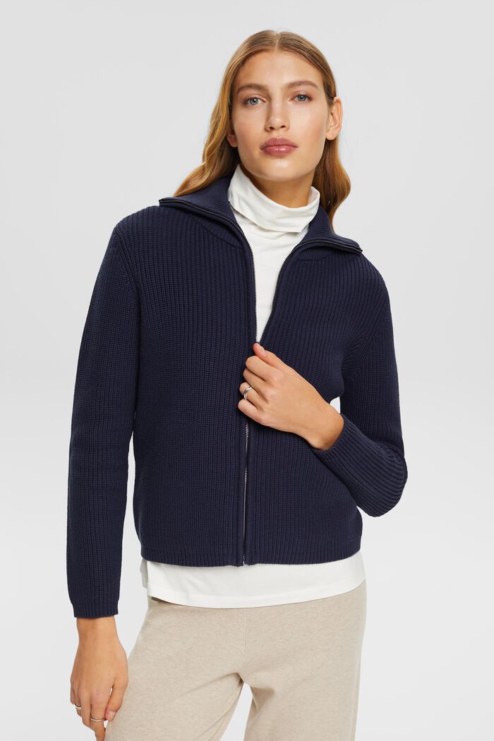Cardigan stile bomber in cotone, NAVY, detail image number 0