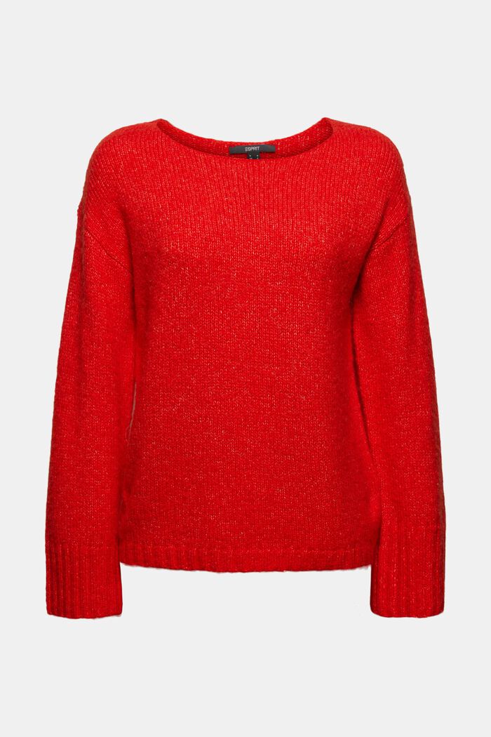 Con lana/alpaca: morbido pullover con scollo a barchetta, ORANGE RED, overview