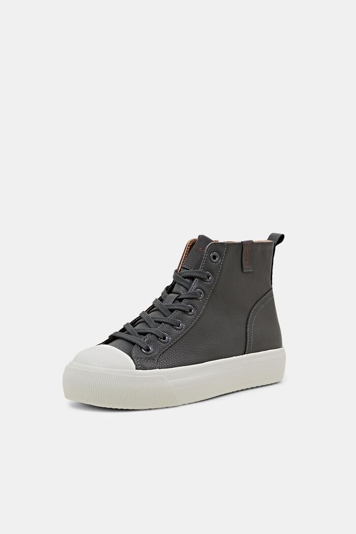 Sneakers con plateau in similpelle, DARK GREY, detail image number 2