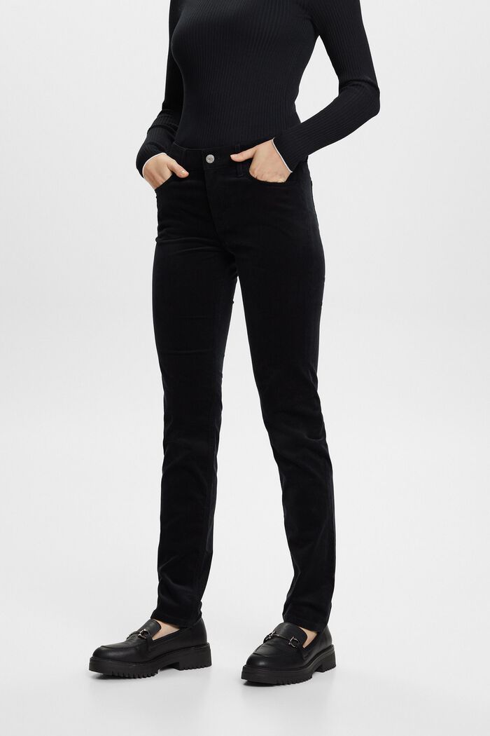 Pantaloni slim in velluto a vita media, BLACK, detail image number 0