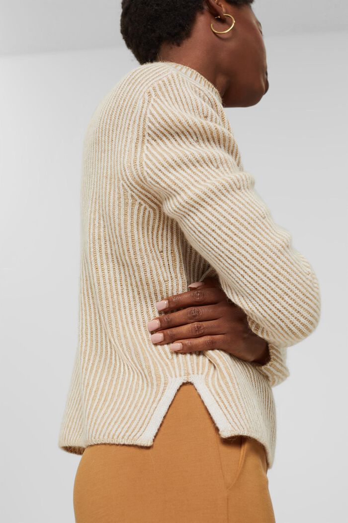 In misto lana: pullover a coste con effetto bicolore, KHAKI BEIGE, detail image number 5
