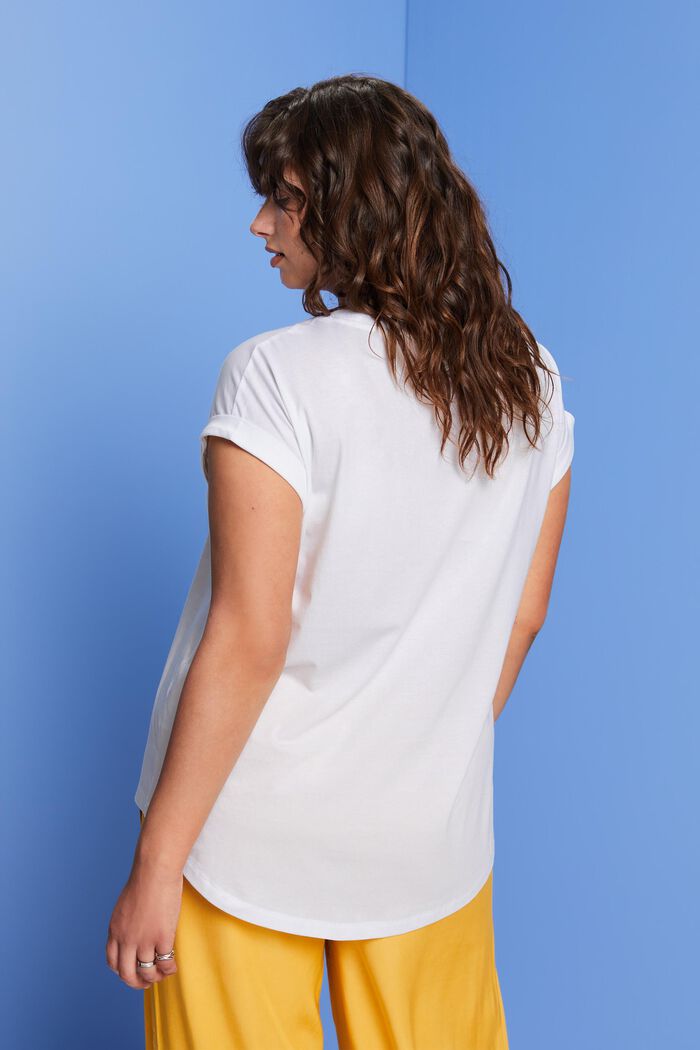 T-shirt CURVY con piccola stampa, 100% cotone, WHITE, detail image number 3
