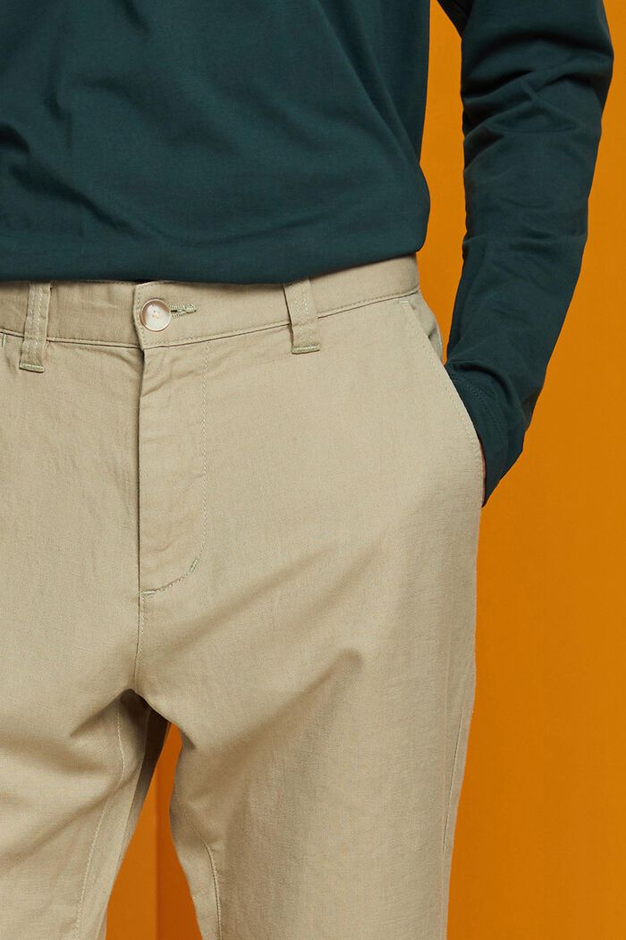 Pantaloni in misto cotone e lino, LIGHT GREEN, detail image number 1