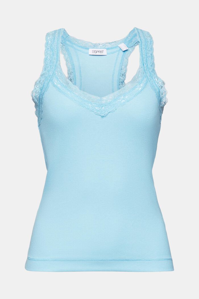 Top con pizzo in jersey di maglia a coste, LIGHT TURQUOISE, detail image number 6