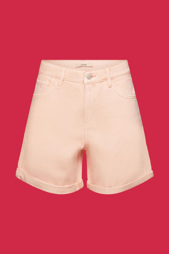 Shorts in denim a vita alta con bordo arrotolato, PASTEL PINK, detail image number 6