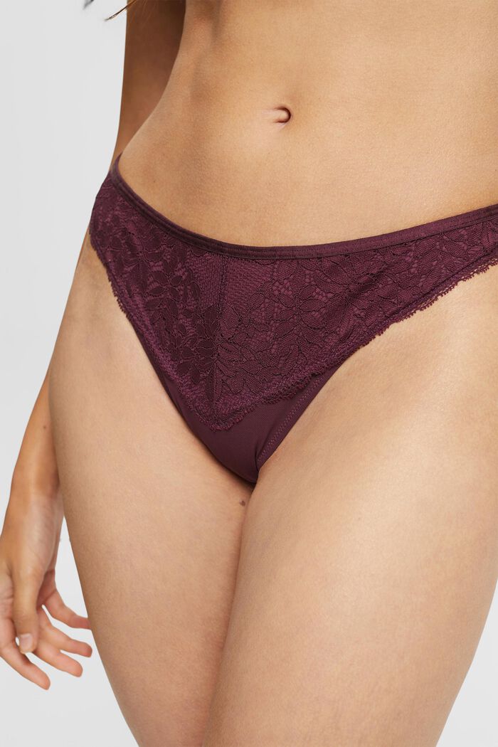 Tanga in pizzo, BORDEAUX RED, detail image number 0