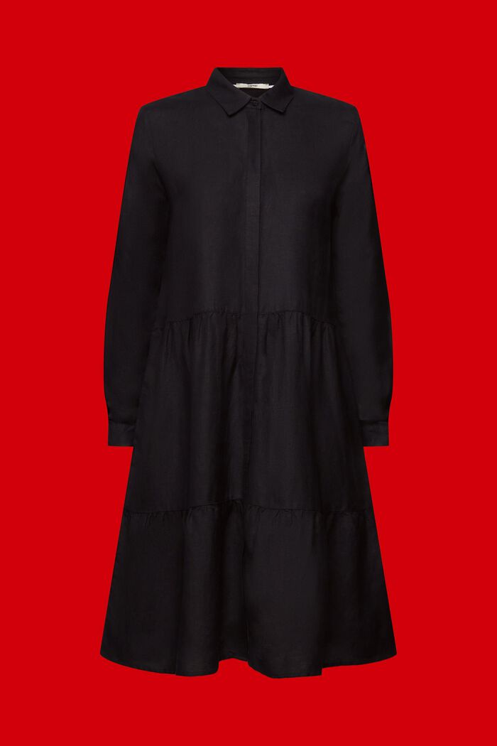 Mini abito camicia in misto lino, BLACK, detail image number 6