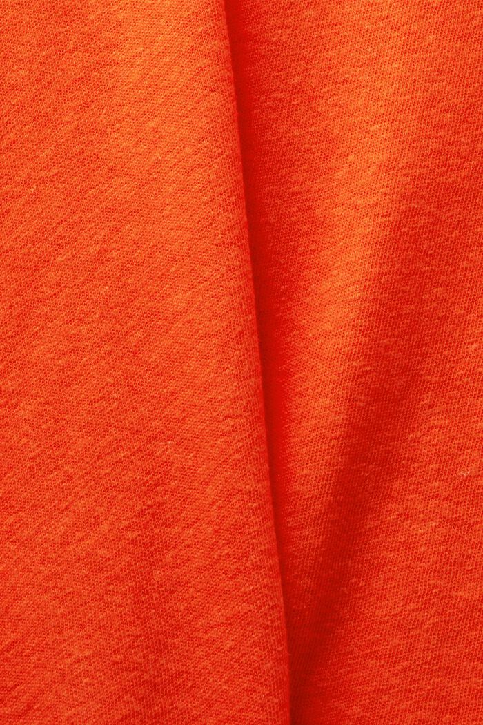 T-shirt con scollo a V in cotone e lino, BRIGHT ORANGE, detail image number 4