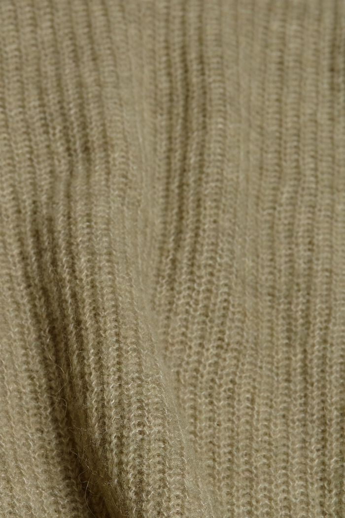 Con lana e alpaca: cardigan in maglia a coste, LIGHT KHAKI, detail image number 1
