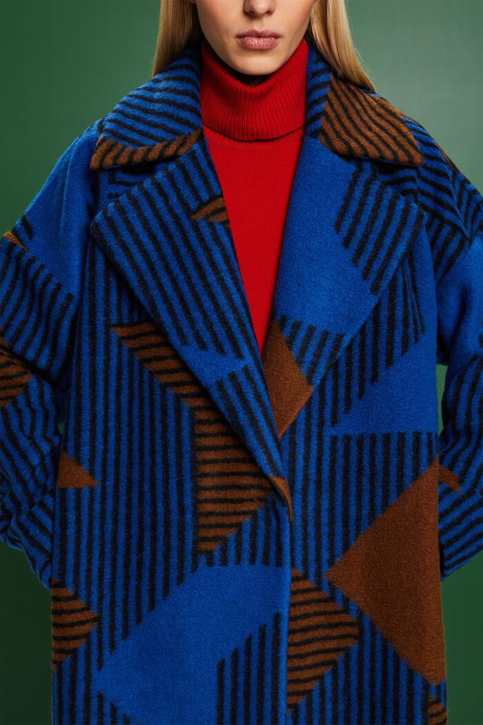 Cappotto con stampa in misto lana, BRIGHT BLUE, detail image number 2
