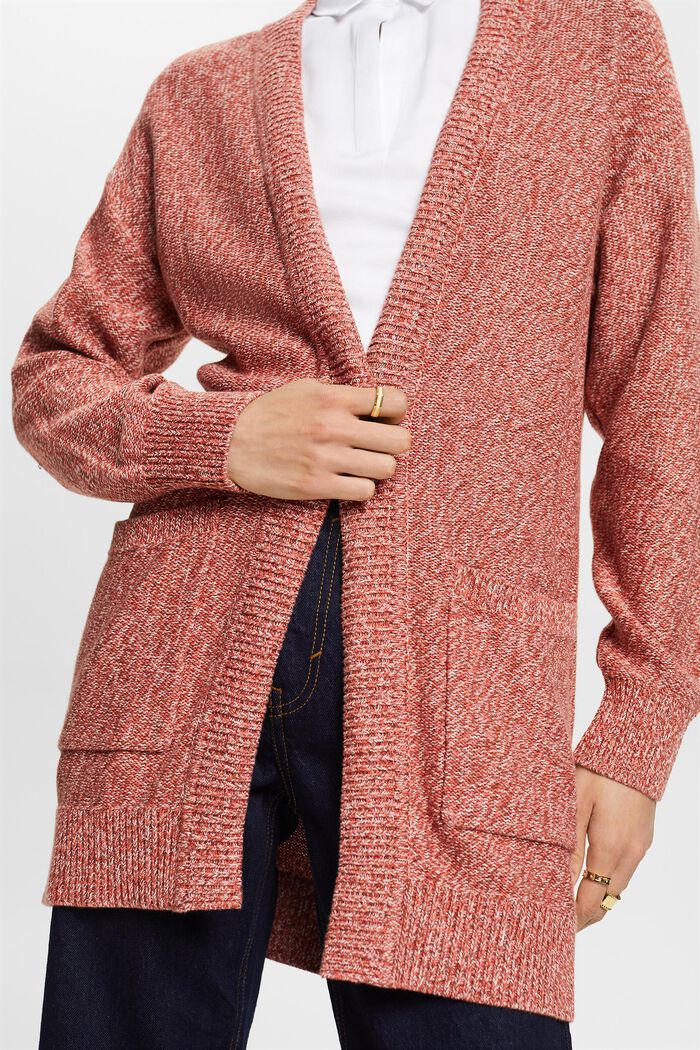 Cardigan lungo aperto, 100% cotone, CORAL RED, detail image number 2