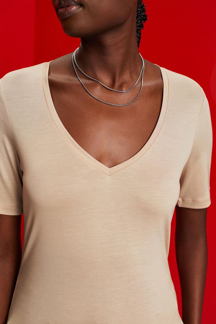 T-shirt con scollo a V, TENCEL™, LIGHT TAUPE, detail image number 2