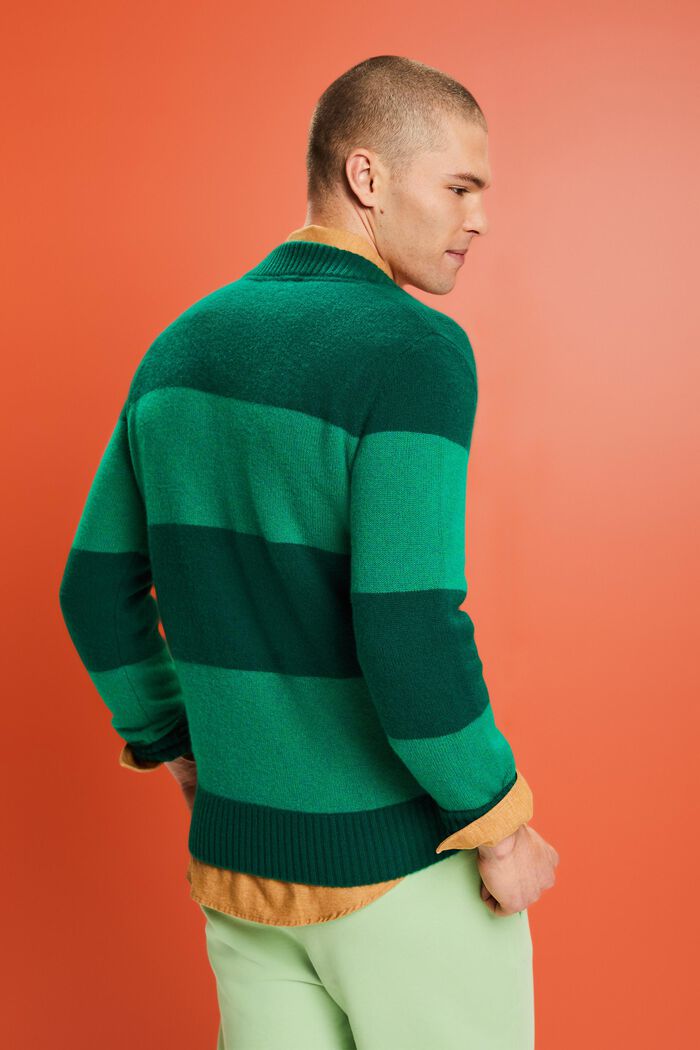 Maglione in cachemire a righe rugby con scollo a V, EMERALD GREEN, detail image number 3