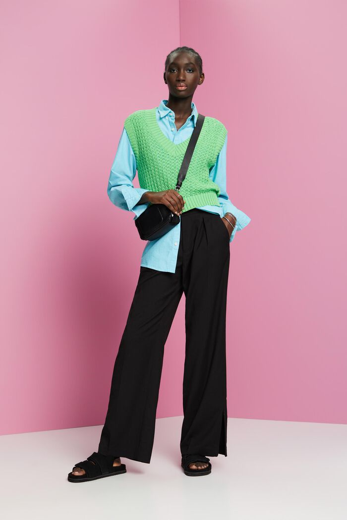 Pantaloni con spacco sullo sfondo e zip, BLACK, detail image number 1