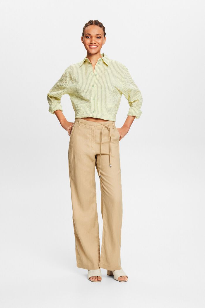 Pantaloni con cintura in lino a gamba larga, BEIGE, detail image number 1