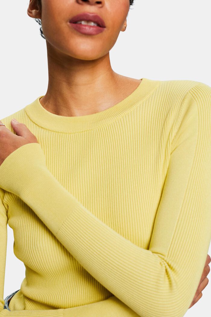 Pullover girocollo in maglia a coste, LIME YELLOW, detail image number 3