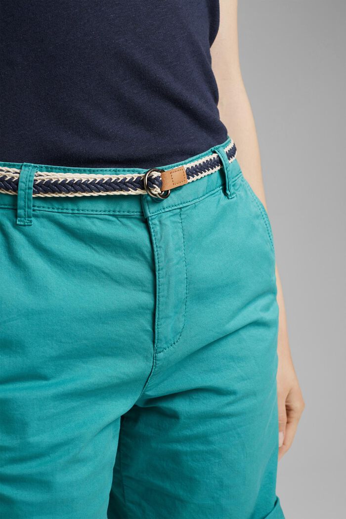 Con cintura: bermuda in cotone stretch, TEAL GREEN, detail image number 2