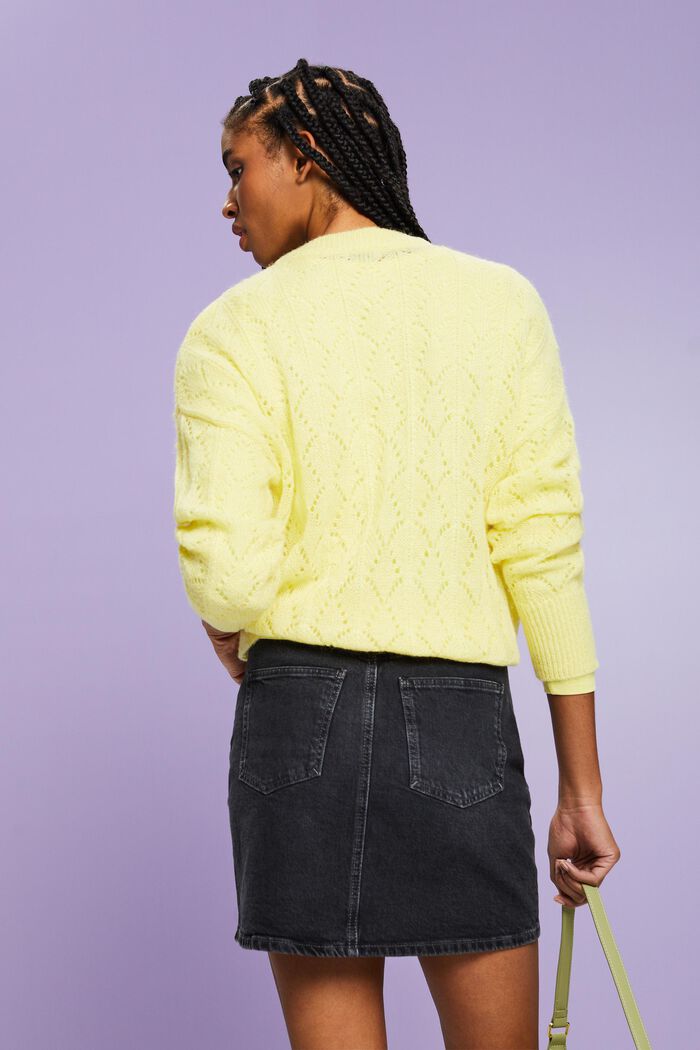 Pullover in misto lana in maglia traforata, LIME YELLOW, detail image number 2
